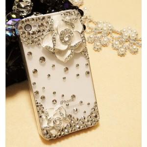 Coque arriere Iphone 4 diamant/strass  camélia 