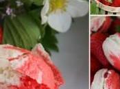 Macarons bicolores, ganache chocolat blanc thym fraises