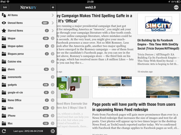 newsify Newsify, un super client Google Reader pour votre iPad