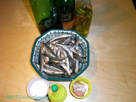 Les ingrédients des anchois marinés