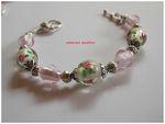 bracelet romantique perles de verres roses et vertes
