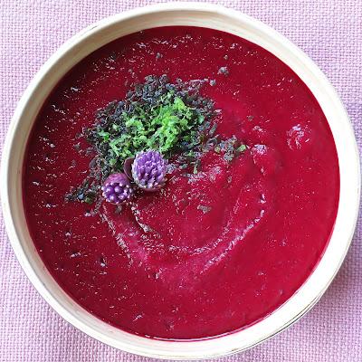 Soupe de betterave, pomme et framboise