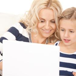 Kid with mother shopping online