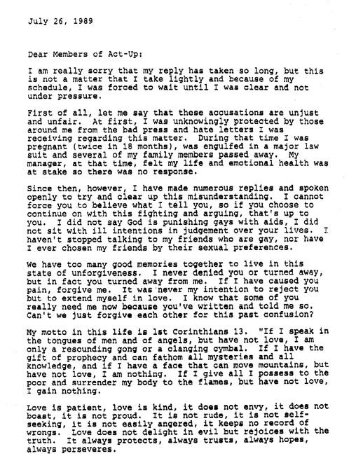 La lettre de Donna Summer adressée à Act Up dans les 80′