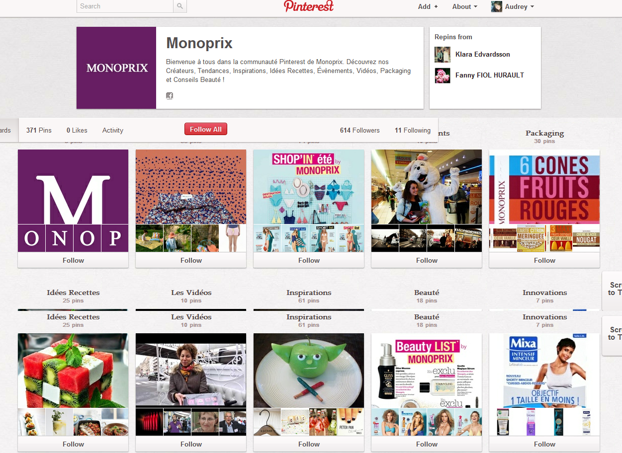 Monoprix présente ses produits sur Pinterest