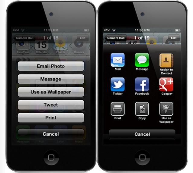 iOS 6 Photo Menu, interface iOS 6 sur iPhone iOS 5.xx... - Paperblog