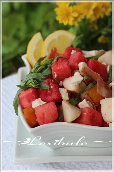 Salade de melon d'eau, féta et poires