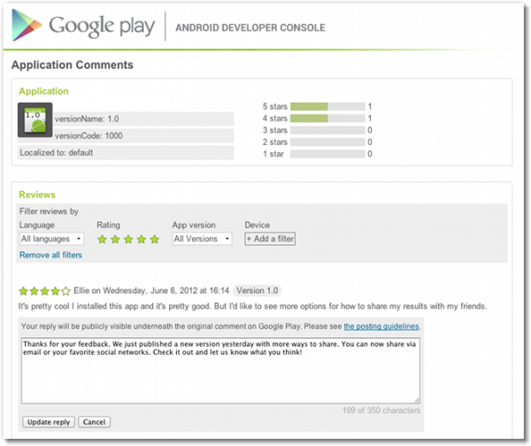 Google Play : les développeurs pourront répondre aux commentaires