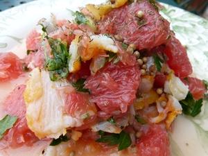 carpaccio de haddock aux pomélos