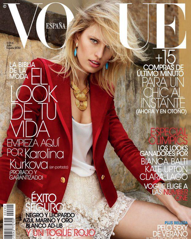 karolinacover Karolina Kurkova Is in the Red for Vogue Spains July 2012 Cover