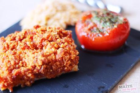 Dos de cabillaud, crumble de chorizo / parmesan