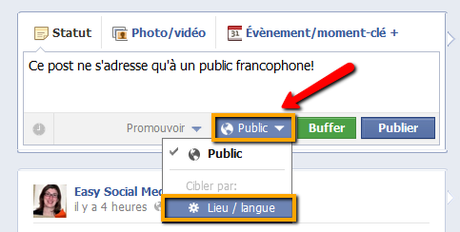 fonctionnalité facebook publication pays