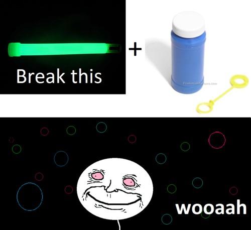 Add glow stick liquid to bottle of bubbles... Glowing Bubbles!  Perfect for a summer night. Can't forget this!!