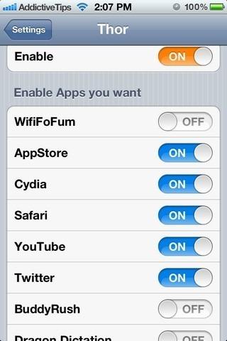 Thor, le Wi-Fi sur les Apps que vous avez choisi...