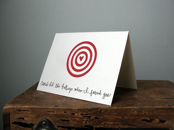 Valentine love note card - blank - cupid bullseye