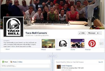 Taco Bell Careers : animation très visuelle et Facebook comme présence web de synthèse
