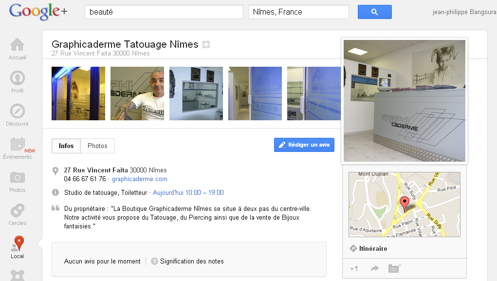Présentation de Graphicaderme Tatouage Nîmes dans Google + Lcoal
