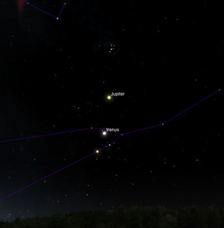Conjonction Jupiter Venus Hyades et Pleiades