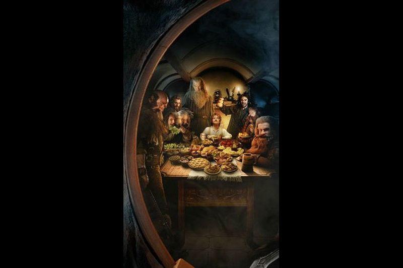 Les nains attablés chez Bilbo Sacquet.