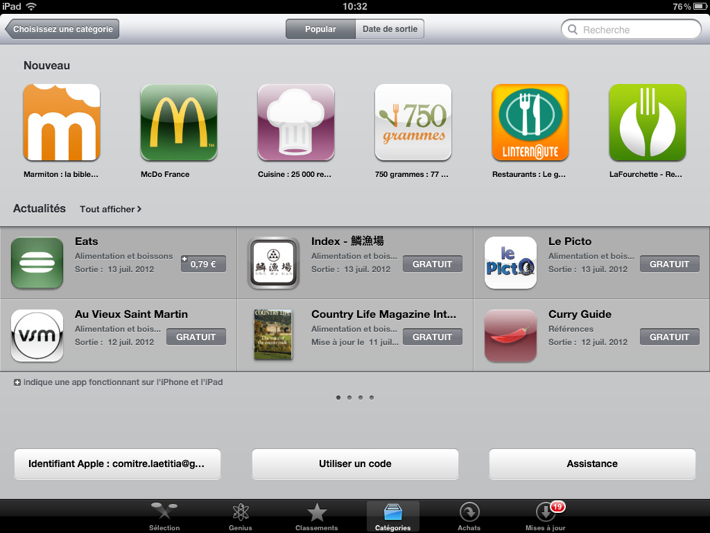 categorie alimentation boisson sur l'App Store