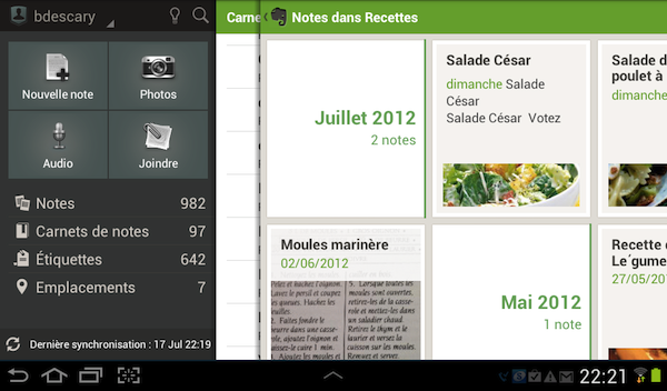 evernote android Evernote: nouvelle interface pour les tablettes Android 