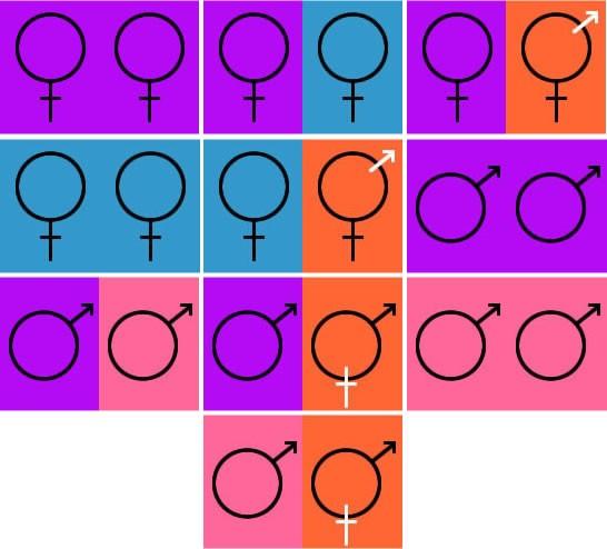 hétérosexuel,bisexuel,homosexuel,transsexuel,symbole homme, symbole femme
