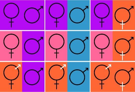 hétérosexuel,bisexuel,homosexuel,transsexuel,symbole homme, symbole femme