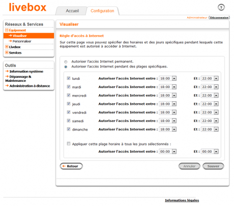 Livebox : Planifier les heures d’accès à internet de vos équipements Wifi ou filaire