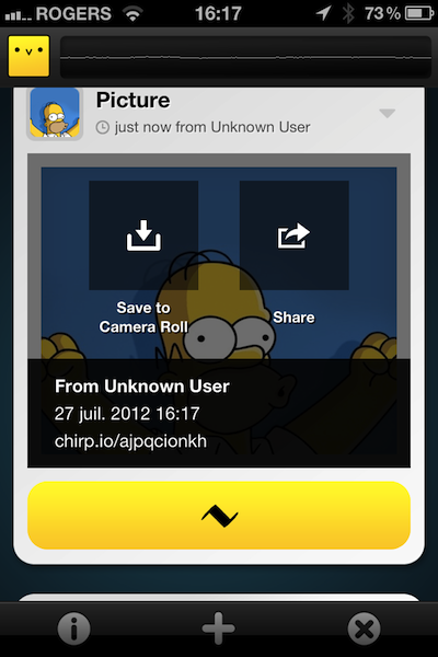 chirp 2 Chirp: partagez des photos, notes et lien URL avec les personnes autour de vous [iOS]