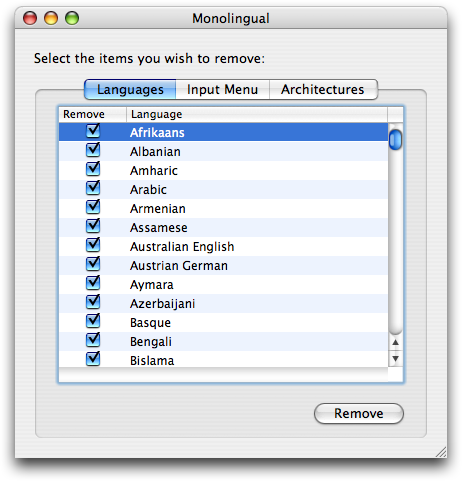 Monolingual 1.3.0 en Application Mac : Monolingual