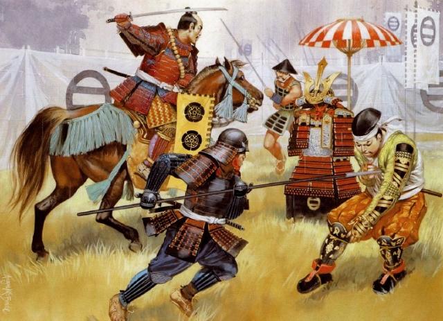 Bataille d'Okehazama : Oda Nobunaga à cheval  et mort d'Imagawa Yoshimoto