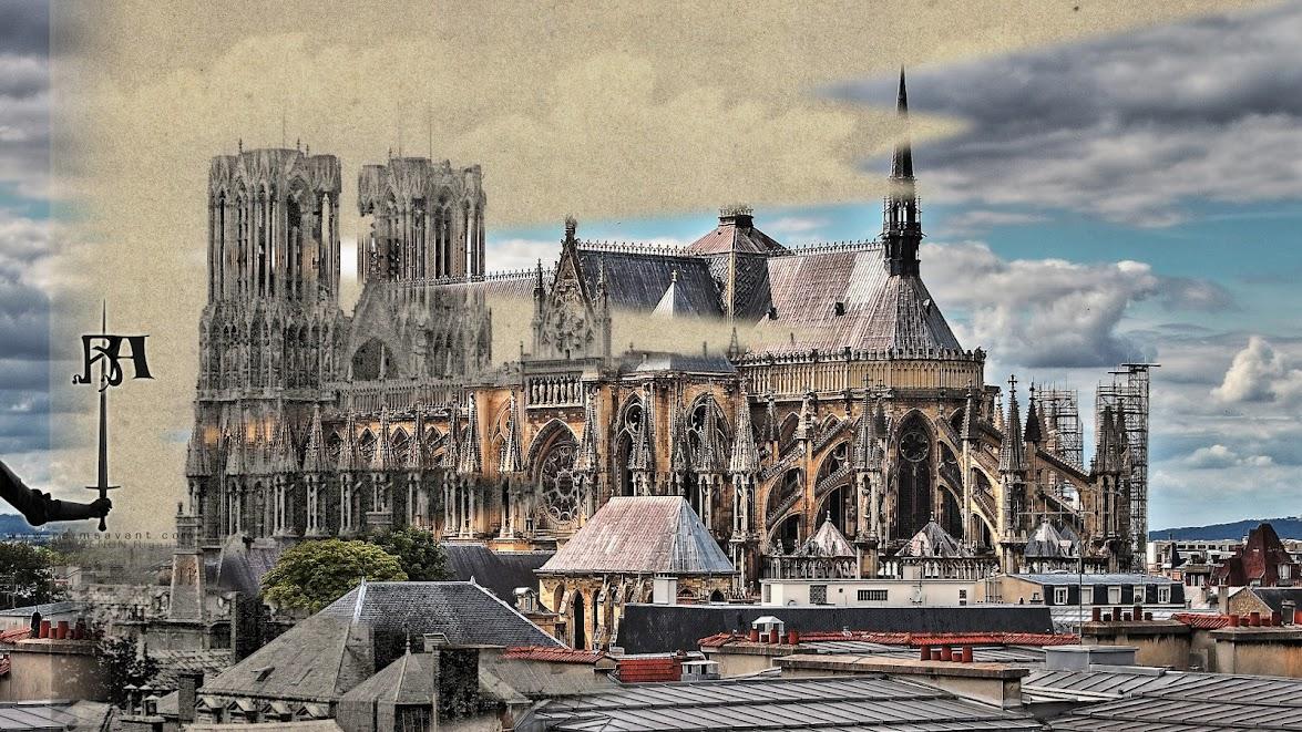 Cathédrale de Reims, Champagne, France ; 1914/18 - 2012 ; vue de la caserne Colbert.