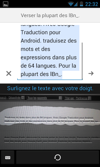 Google Traduction Android : traduction du texte capturé en photo