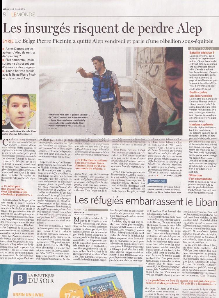 Syrie- Interview (Le Soir, 6 aôut)