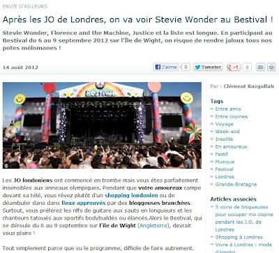 Après les JO de Londres, on va voir Stevie Wonder au Bestival !