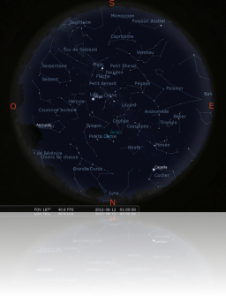 Carte du ciel dans la nuit du samedi 11 août au dimanche 12 août à 1h, heure de Paris. Lieu d'observation : Paris