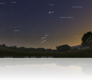 Rapprochement entre Saturne, Mars et Spica dans la constellation de la Vierge samedi 11 août à 22h, heure de Paris. Lieu d'observation : Paris