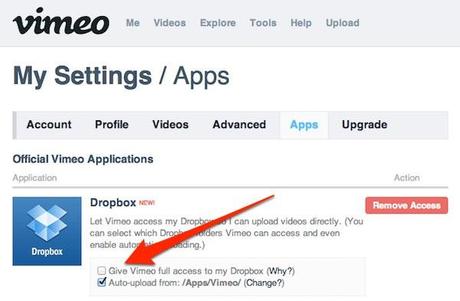 vimeo dropbox reglages Vimeo s’intègre à Dropbox  