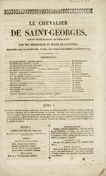 Le chevalier de Saint Georges comédie… en trois actes : théâtre des Variétés, le 15 février 1840.