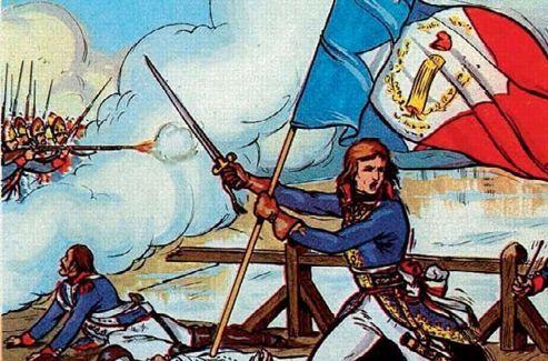 «Bonaparte au pont d'Arcole». Illustration d'un manuel scolaire. Crédits: Henri Dimpre/Collection Jonas/Kharbine-Tapabor