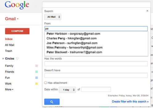 gmail saisie semi automatique avancee Gmail améliore son outil de recherche et intègre des fonctionnalités du Labos