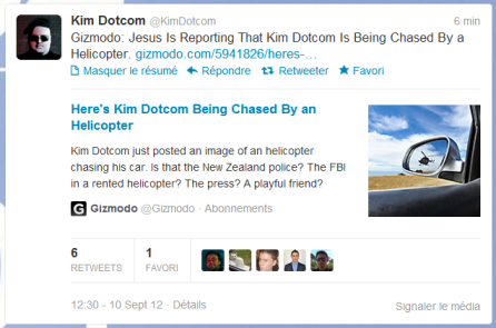 Kim Dotcom poursuivit en voiture par un hélicoptère!