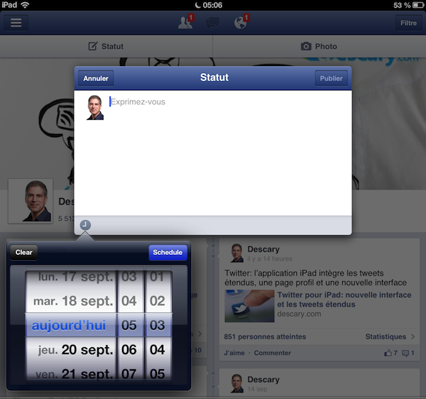 gestionnaire pages facebook ipad publication Gestionnaire de Pages Facebook: mise à jour de l’application iPhone et iPad