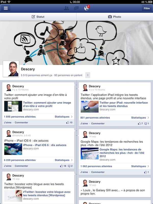 gestionnaire pages facebook ipad Gestionnaire de Pages Facebook: mise à jour de l’application iPhone et iPad