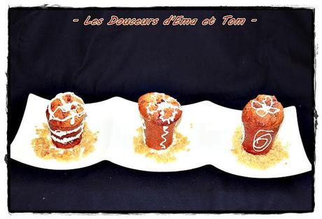 Fondant praliné sur son lit de pêches caramélisées Fondant praliné sur son lit de pêches caramélisées