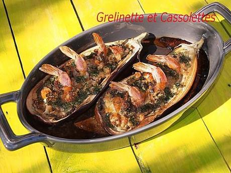 Aubergines farcies mozzarella et crevettes