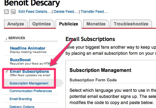 feedburner expoter email 1 Feedburner: récupérez les adresses mail de votre liste d’abonnés!
