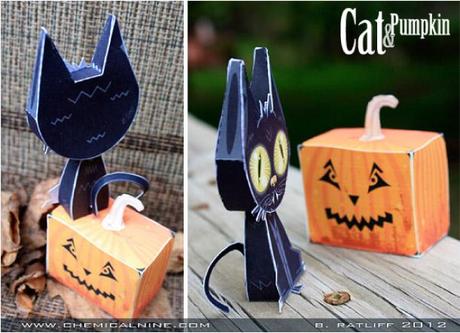 Cat and Pumpkin paper toys (x 2)