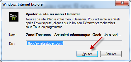 Comment ajouter un site web au menu Démarrer sur Internet Explorer 9