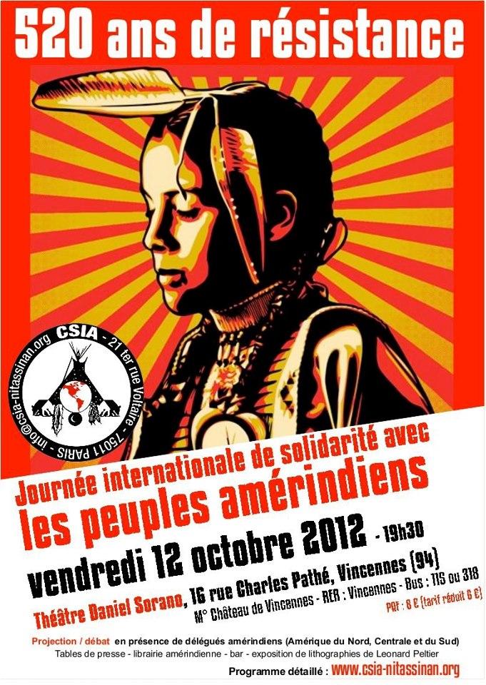En OCTOBRE, à VINCENNES (France), la JOURNEE INTERNATIONALE DE SOLIDARITE AVEC LES PEUPLES AMERINDIENS